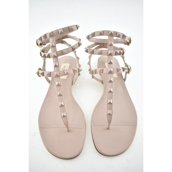 Valentino Rockstud Poudre Tonal Stud Triple Strap Thong Gladiator Flat Sandal 37 - Picture 8 of 11
